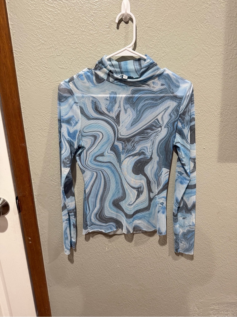 AFRM Blue Marble Swirl Mock Neck Long Sleeve Top Size M EUC
